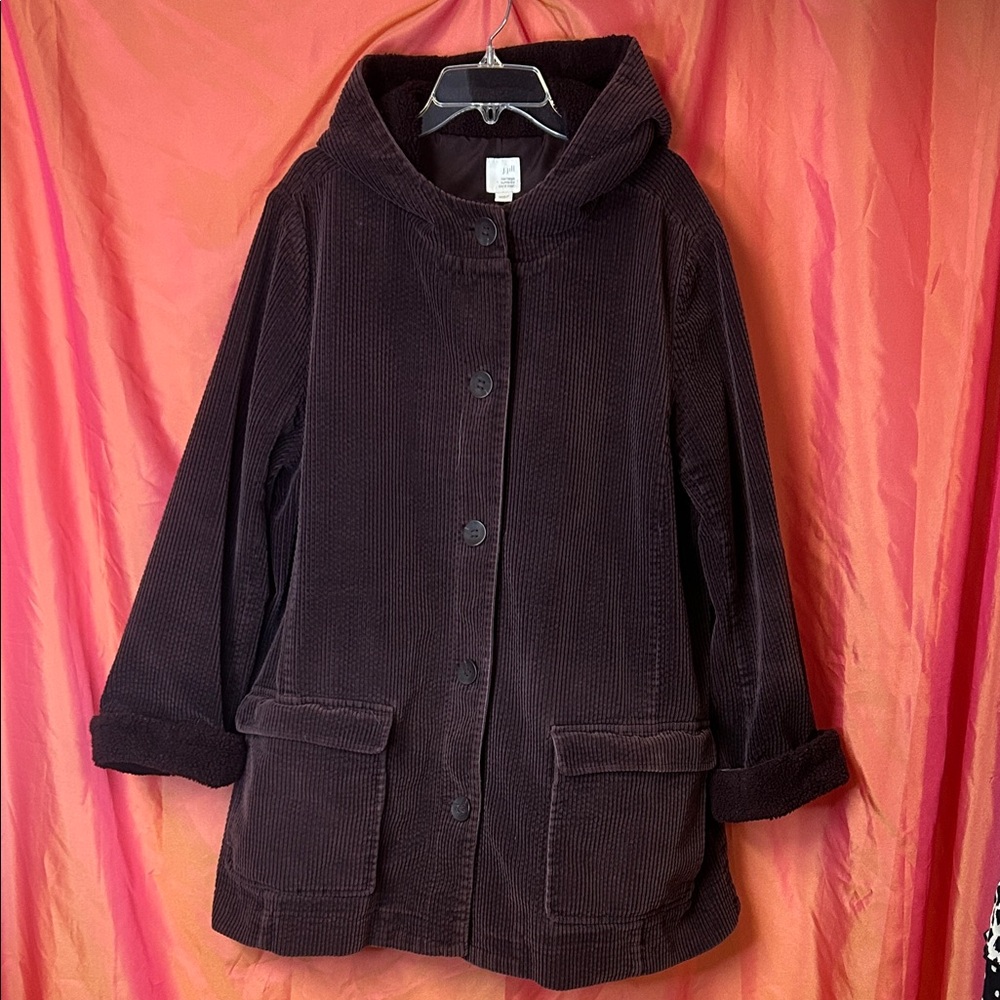 J. Jill Corduroy Hooded Coat - Burgandy Size XL